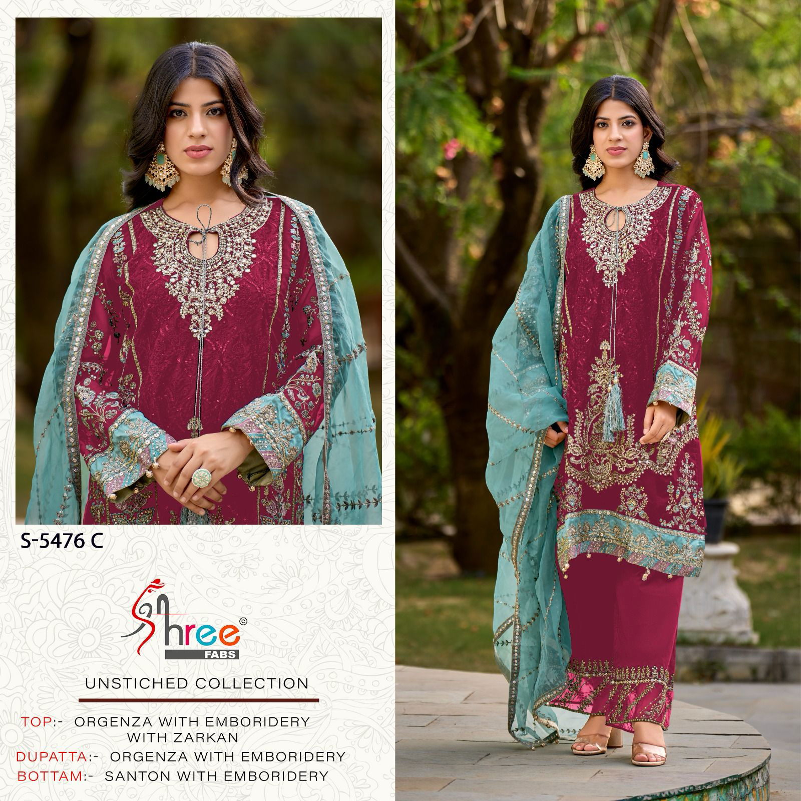 S 5476 By Shree Fabs Organza Pakistani Salwar Suits Wholesalers In Delhi